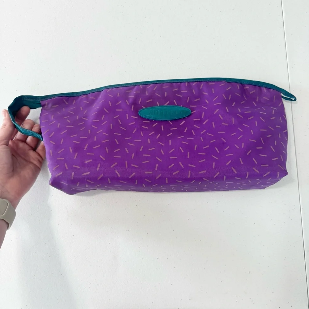 Vintage 80’s/90’s “Contents” Purple and Teal Confetti Retro Travel Makeup Bag